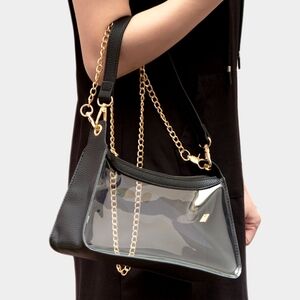 Black Clear Transparent Baguette Bag Purse Crossbody Casual Womens Accessory